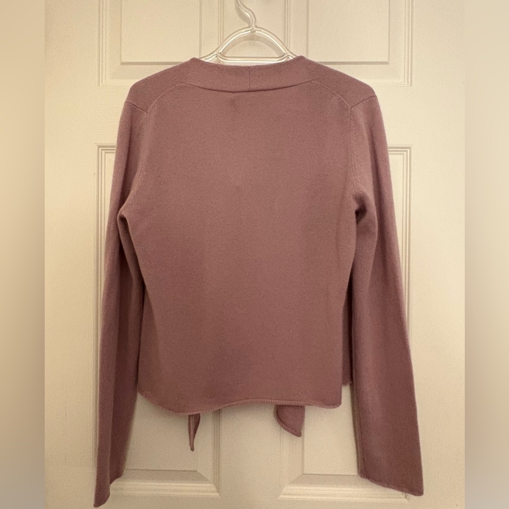 Garnet Hill Cashmere Mauve Lavender Tie Front Cardigan Sweater - Picture 3 of 11
